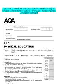 AQA GCSE – PHYSICAL EDUCATION: Paper 1-The human body and movement in physical activity an