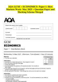 AQA GCSE – ECONOMICS- Paper 1: How Markets Work- May 2025 – Question Paper and Marking Sch