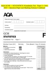 AQA GCSE - STATISTICS- Foundation Tier Paper 1- June 2025 - Question Paper and Marking Sch