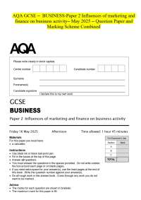AQA GCSE - BUSINESS-Paper 2 Influences of marketing and finance on business activity- May