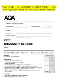 AQA GCSE – CITIZENSHIP STUDIES-Paper 1- May 2025 - Question Paper and Marking Scheme Combi