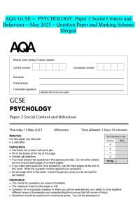 AQA GCSE - PSYCHOLOGY: Paper 2 Social Context and Behaviour - May 2025 - Question Paper an