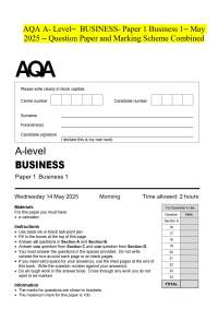AQA A-Level- BUSINESS- Paper 1 Business 1- May 2025 - Question Paper and Marking Scheme Co
