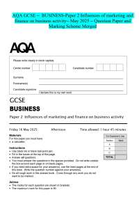 AQA GCSE - BUSINESS-Paper 2 Influences of marketing and finance on business activity- May