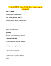 CMGT Project Study Guide: Subcontractor Management, Quality Control, and Cost Control