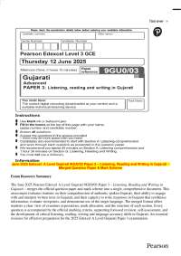 June 2025 Edexcel: A Level Gujarati 9GU0/03 Paper 3 – Listening, Reading and Writing in Gu