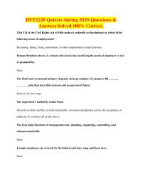 Hospitality Management Quizzes and Answers: HFT2220 Spring 2025
