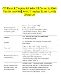 CIS Exam 1 Chapters 1-4 With All Correct & 100% Verified Answers| Actual Complete Exam| A