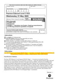 Edexcel A Level Gujarati Paper 1 (9GU0/01) June 2025: Question Paper & Mark Scheme