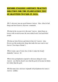 HONORS ENGLISH 9 ODYSSEY PRACTICE SOLUTION FOR THE EXAMINATION TEST GUARANTEED TO PASS IN