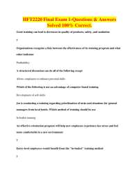 HFT2220 Final Exam Questions and Answers: Hospitality Training
