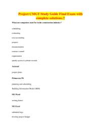 Project CMGT Study Guide Final Exam with complete solutions.!!