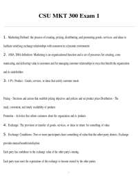 Marketing Exam 1 Study Guide: Key Concepts and Definitions