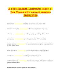 A Level English Language Paper 1 Key Terms 2025 | Correct Answers PDF
