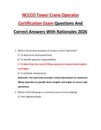 NCCCO Tower Crane Operator Certification Exam Questions And Correct Answers WithRationales
