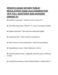 PENNSYLVANIA NOTARY PUBLIC REGULATIONS EXAM 2026 EXAMINATION TEST FULL QUESTIONS AND ANSWE