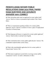 PENNSYLVANIA NOTARY PUBLIC REGULATIONS EXAM 2026 FINAL PAPER EXAM QUESTIONS AND ACCURATE A