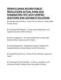 PENNSYLVANIA NOTARY PUBLIC REGULATIONS ACTUAL EXAM 2026 EXAMINATION TEST WITH VERIFIED QUE