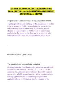 Assemblies of God Polity and History Exam Questions and Answers