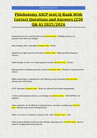 Phlebotomy ASCP test| Q-Bank With Correct Questions and Answers (250 Q& A) 2025/2026