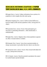 RESEARCH METHODS CHAPTER 9 PAPER TEST BANK QUIZ Q&A 2026 100% CORRECT.