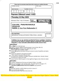A Level Further Mathematics Paper 2: Core Pure Mathematics 2 - 2025