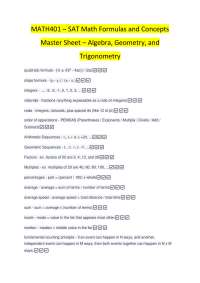 SAT Math Formulas and Concepts Master Sheet - Prof. Chittick