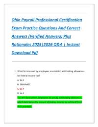 Ohio Payroll Professional Certification Exam Practice Questions And Correct Answers