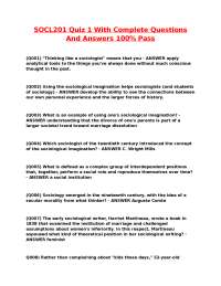 Sociology Quiz 1: Questions and Answers for Exam Preparation