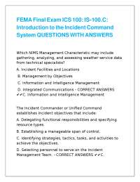 IS-100.C Introduction to Incident Command System Exam Questions and Answers