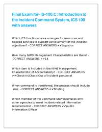 IS-100.C Introduction to Incident Command System (ICS) 100 Final Exam with Answers