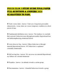PSYCH EXAM 3 STUDY GUIDE FINAL PAPER FULL QUESTIONS & ANSWERS 2026 GUARANTEED TO PASS.