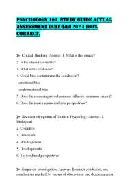PSYCHOLOGY 101 STUDY GUIDE ACTUAL ASSESSMENT QUIZ Q&A 2026 100% CORRECT.