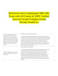 Infection Control (nightingale/ BSN 206) Exam with All Correct & 100% Verified Answers| A