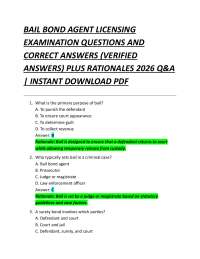Bail Bond Agent Licensing Exam Q&A: Verified Answers & Rationales