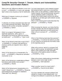 CompTIA Security+ Domain 1: Threats, Attacks and Vulnerabilities - Q&A