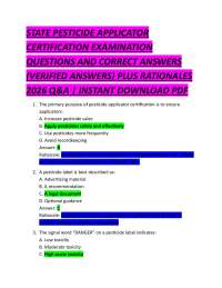 Pesticide Applicator Certification Exam Q&A (Verified Answers) - 2026