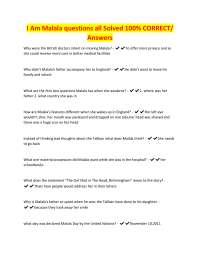 I Am Malala questions all Solved 100% CORRECT/ Answers