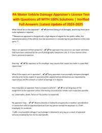 PA Motor Vehicle Damage Appraiser's License Test Questions and Answers