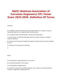 Corrosion Engineering CP1 Tester Exam Questions and Definitions