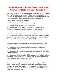 Pharmacology Exam: Questions and Answers for Nursing Students