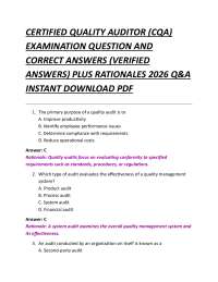 CQA Examination Questions and Answers: Quality Auditing Practice