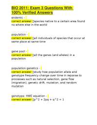 BIO 2011 Exam 3: Q&A with Verified Answers
