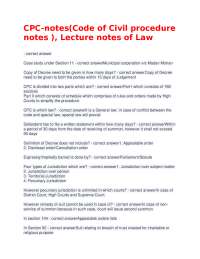 CPC-notes(Code of Civil procedure notes ), Lecture notes of Law