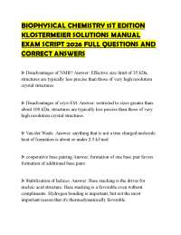 BIOPHYSICAL CHEMISTRY 1ST EDITION KLOSTERMEIER SOLUTIONS MANUAL EXAM SCRIPT 2026 FULL QUES