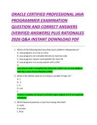Java Programmer Certification Exam Q&A: Practice Questions and Rationales