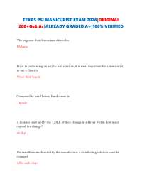 Texas PSI Manicurist Exam Questions and Answers 2026