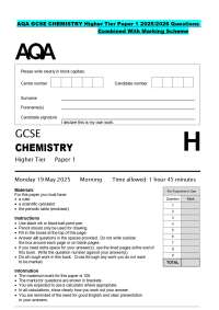 AQA GCSE CHEMISTRY Higher Tier Paper 1 2025/2026 Questions Combined With Marking Scheme