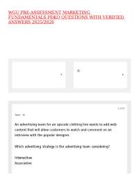 Marketing Fundamentals Pre-Assessment Questions and Answers 2025/2026