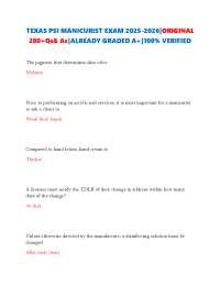 Texas PSI Manicurist Exam Questions and Answers 2025-2026